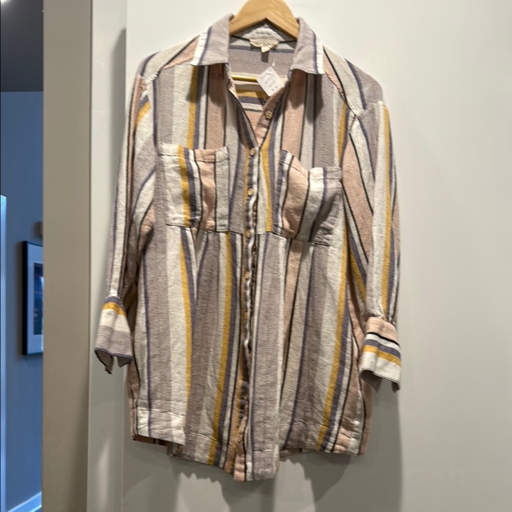 Striped button up cover up